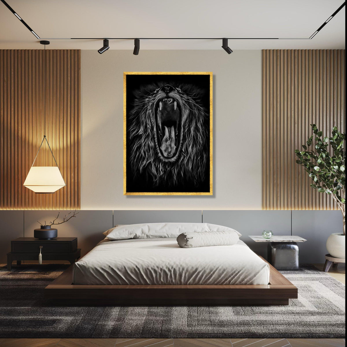 Fierce Roaring Lion Canvas, Black and White Animal Wall Art, Majestic Wildlife Portrait, Bold Safari Decor, Gift Art, Home Decor, Print