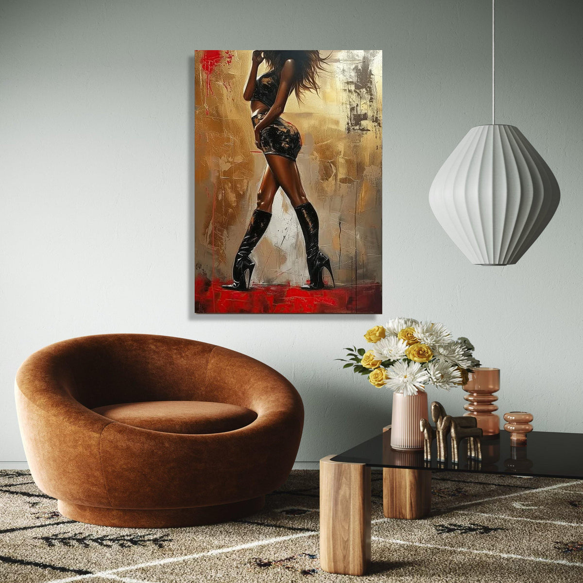 Elegant Fashion Silhouette Canvas, Woman in Black Outfit Wall Art, Modern Glamour Decor, Abstract Figure Gift Art, Home Decor, Print