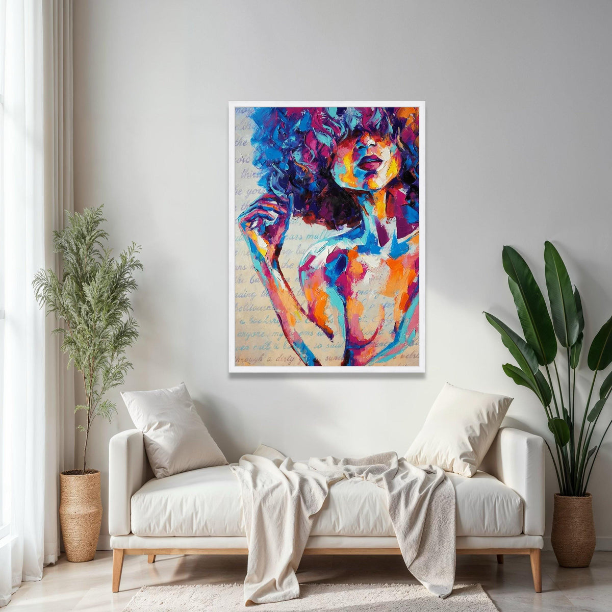 Colorful Abstract Woman Portrait Canvas, Modern Expressionist Wall Art, Vibrant Female Face Painting, Bold Gift Art, Home Decor, Print