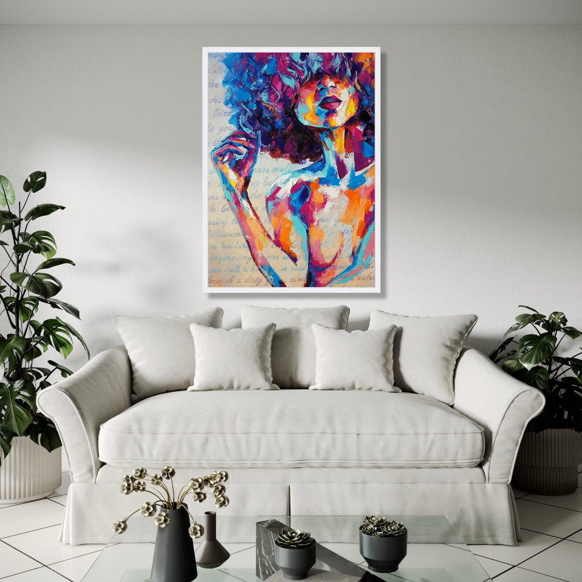 Colorful Abstract Woman Portrait Canvas, Modern Expressionist Wall Art, Vibrant Female Face Painting, Bold Gift Art, Home Decor, Print