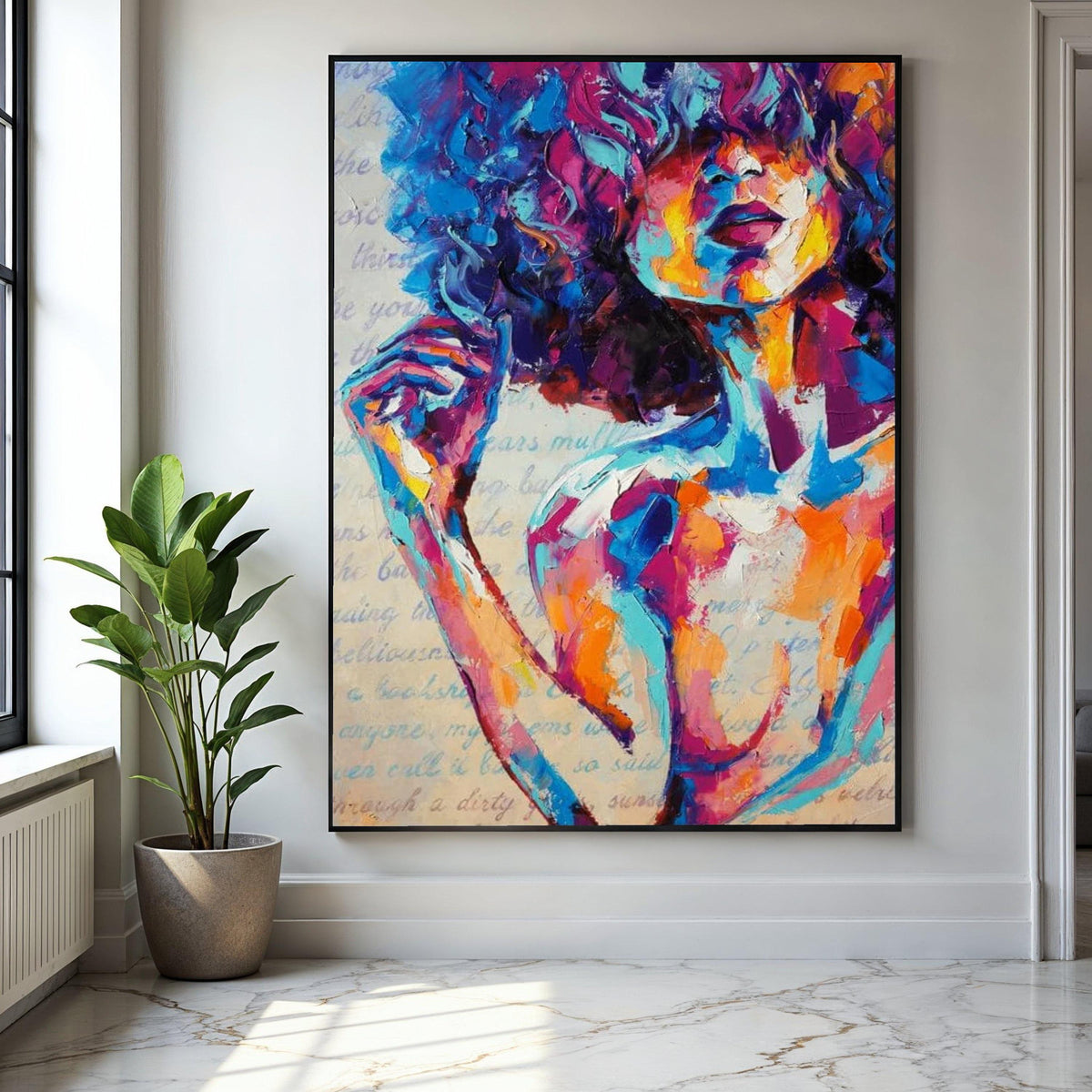 Colorful Abstract Woman Portrait Canvas, Modern Expressionist Wall Art, Vibrant Female Face Painting, Bold Gift Art, Home Decor, Print
