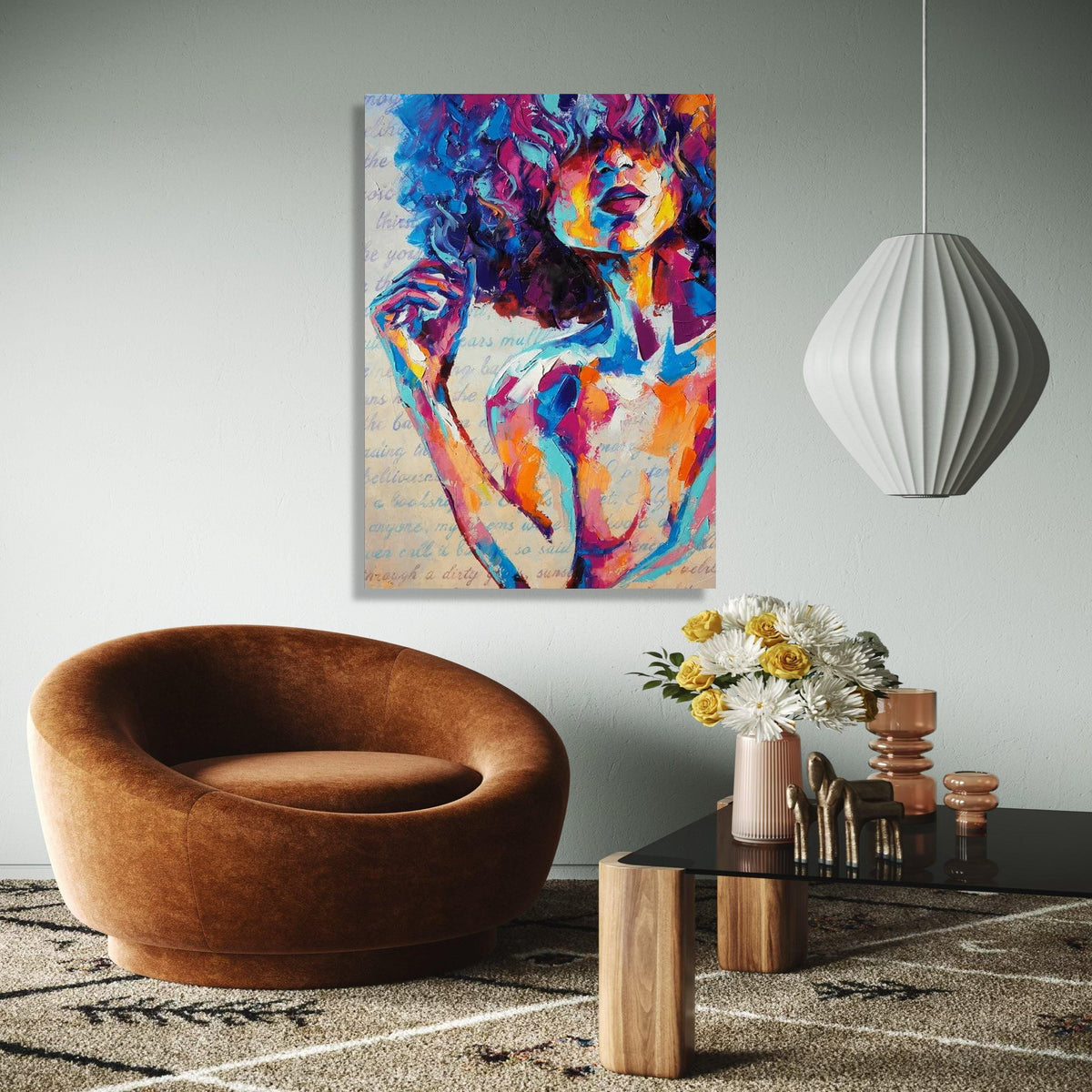 Colorful Abstract Woman Portrait Canvas, Modern Expressionist Wall Art, Vibrant Female Face Painting, Bold Gift Art, Home Decor, Print