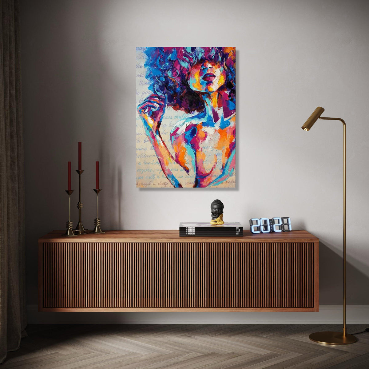 Colorful Abstract Woman Portrait Canvas, Modern Expressionist Wall Art, Vibrant Female Face Painting, Bold Gift Art, Home Decor, Print