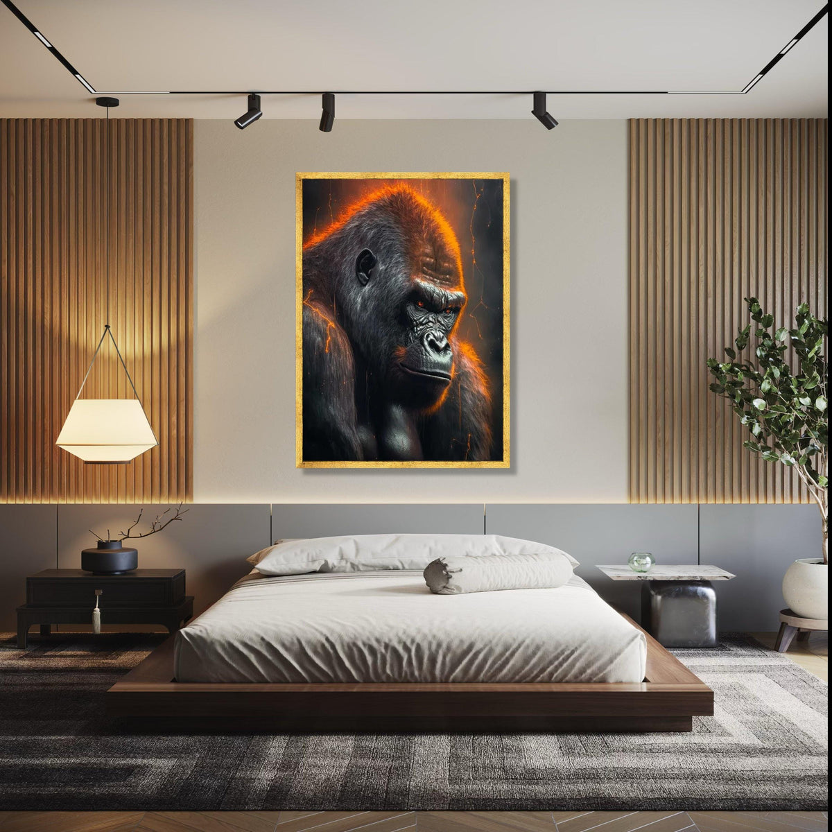 Fierce Gorilla Canvas Wall Art, Bold Wildlife Portrait, Orange Glow Animal Decor, Dramatic Primate Canvas, Gift Art, Home Decor, Print