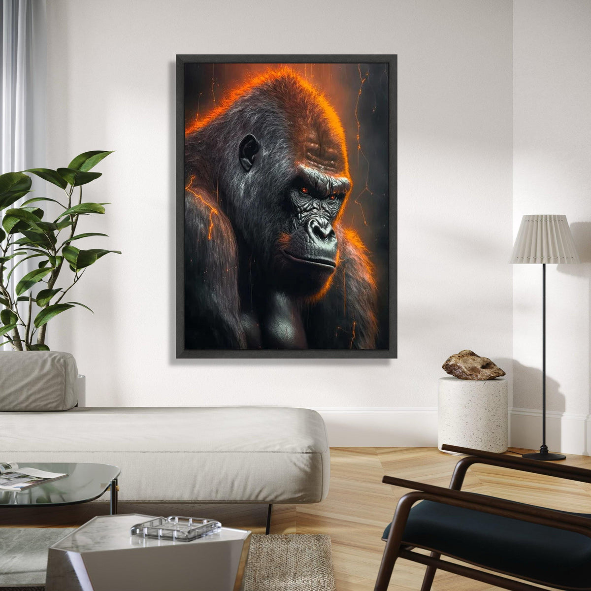 Fierce Gorilla Canvas Wall Art, Bold Wildlife Portrait, Orange Glow Animal Decor, Dramatic Primate Canvas, Gift Art, Home Decor, Print
