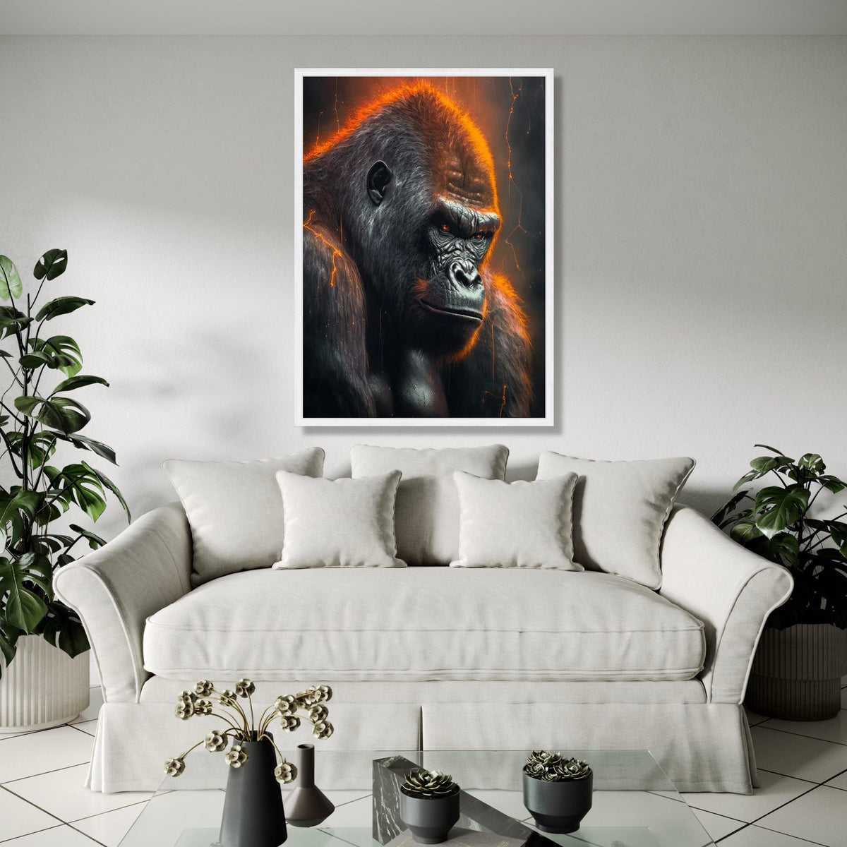 Fierce Gorilla Canvas Wall Art, Bold Wildlife Portrait, Orange Glow Animal Decor, Dramatic Primate Canvas, Gift Art, Home Decor, Print