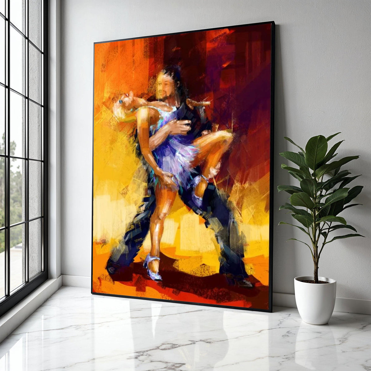 Passionate Dance Couple Canvas, Abstract Ballroom Dancers Wall Art, Modern Romantic Home Decoration, Vibrant Gift Art, Home Decor, Print