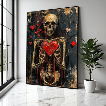 Haunted Heart Skeleton Canvas, Gothic Wall Art, Dark Love Decor, Grunge Anatomy Painting, Edgy Valentine Canvas, Gift Art, Home Decor, Print