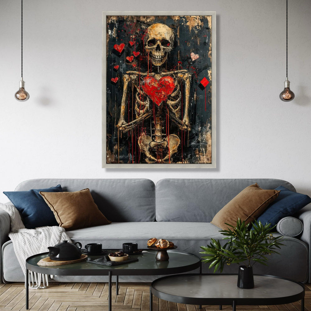 Haunted Heart Skeleton Canvas, Gothic Wall Art, Dark Love Decor, Grunge Anatomy Painting, Edgy Valentine Canvas, Gift Art, Home Decor, Print