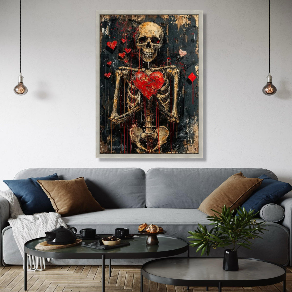 Haunted Heart Skeleton Canvas, Gothic Wall Art, Dark Love Decor, Grunge Anatomy Painting, Edgy Valentine Canvas, Gift Art, Home Decor, Print