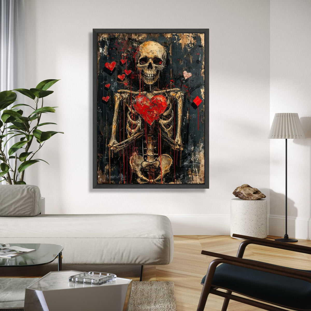 Haunted Heart Skeleton Canvas, Gothic Wall Art, Dark Love Decor, Grunge Anatomy Painting, Edgy Valentine Canvas, Gift Art, Home Decor, Print