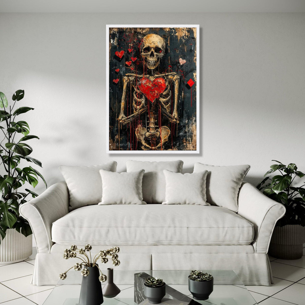 Haunted Heart Skeleton Canvas, Gothic Wall Art, Dark Love Decor, Grunge Anatomy Painting, Edgy Valentine Canvas, Gift Art, Home Decor, Print