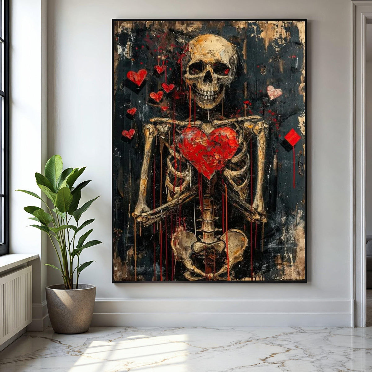 Haunted Heart Skeleton Canvas, Gothic Wall Art, Dark Love Decor, Grunge Anatomy Painting, Edgy Valentine Canvas, Gift Art, Home Decor, Print
