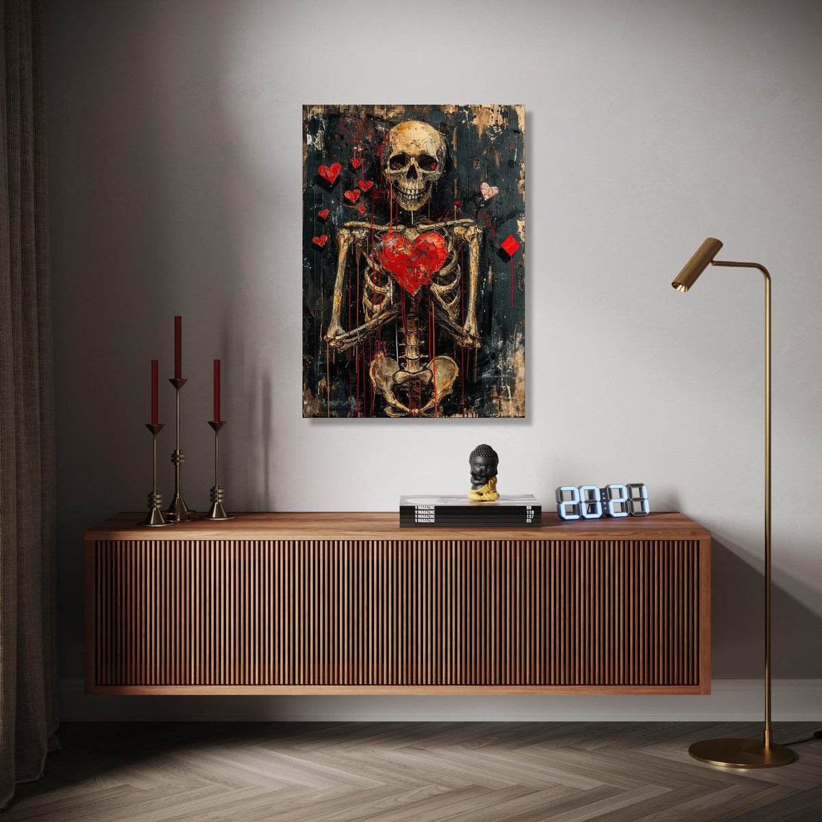 Haunted Heart Skeleton Canvas, Gothic Wall Art, Dark Love Decor, Grunge Anatomy Painting, Edgy Valentine Canvas, Gift Art, Home Decor, Print