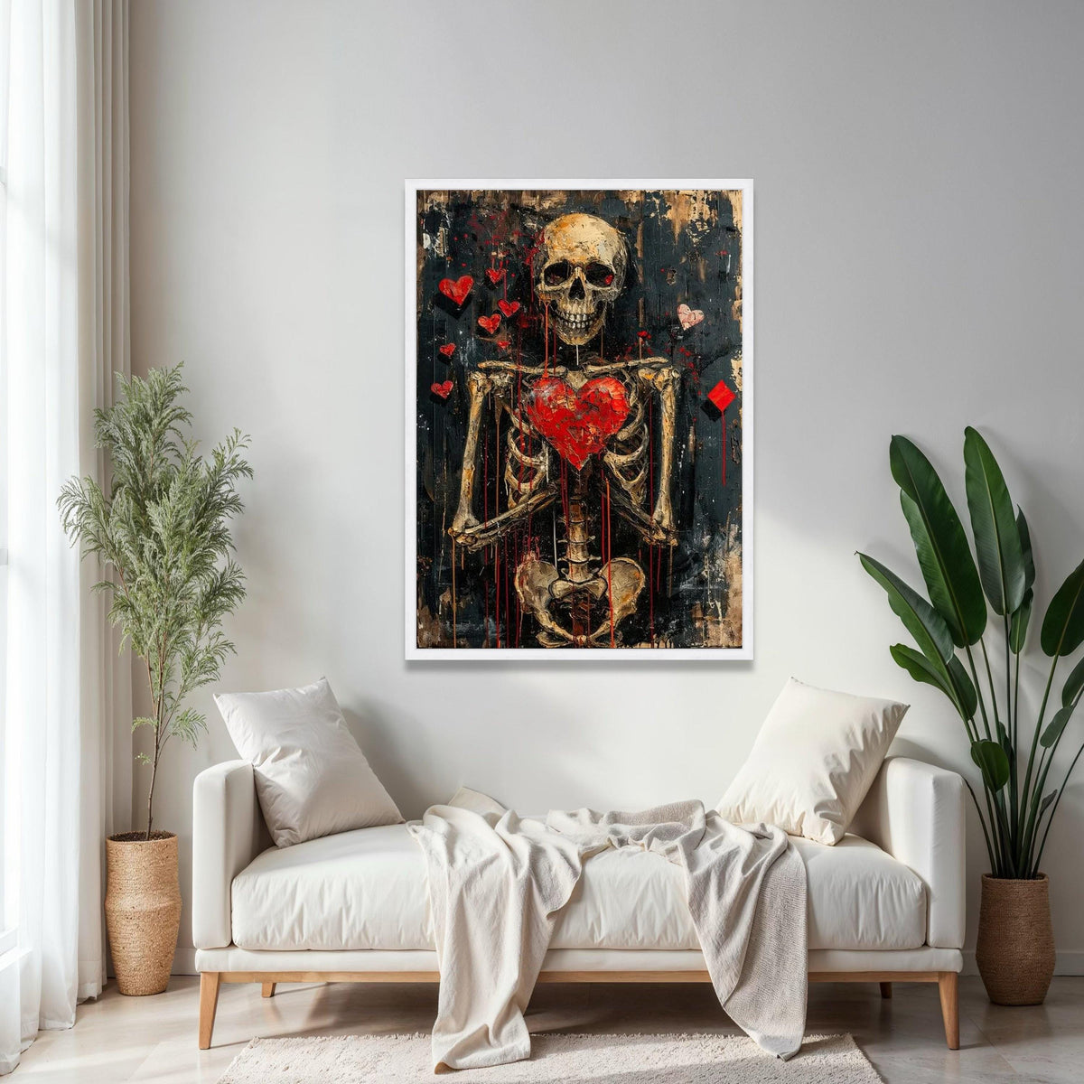 Haunted Heart Skeleton Canvas, Gothic Wall Art, Dark Love Decor, Grunge Anatomy Painting, Edgy Valentine Canvas, Gift Art, Home Decor, Print