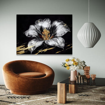 Elegant Silver and Gold Flower Canvas, Modern Floral Wall Art, Metallic Botanical Painting, Luxe Home Decor, Gift Art, Home Decor, Print