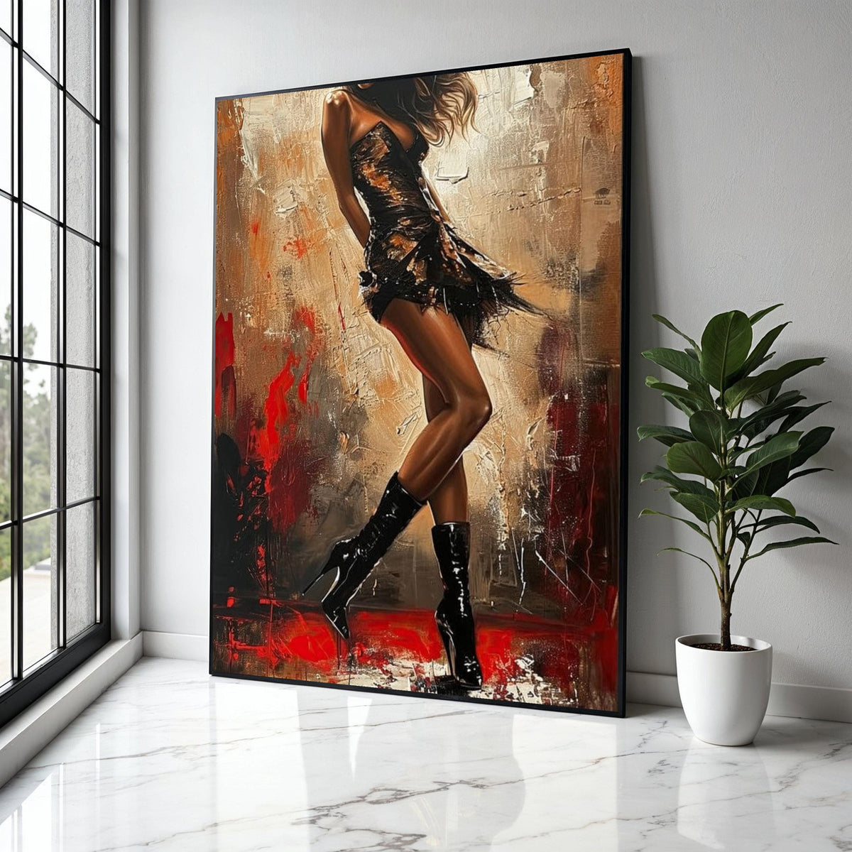 Elegant Woman in Black Dress Canvas, Modern Fashion Art, Abstract Female Figure Painting, Chic Wall Decor, Gift Art, Home Decor, Print