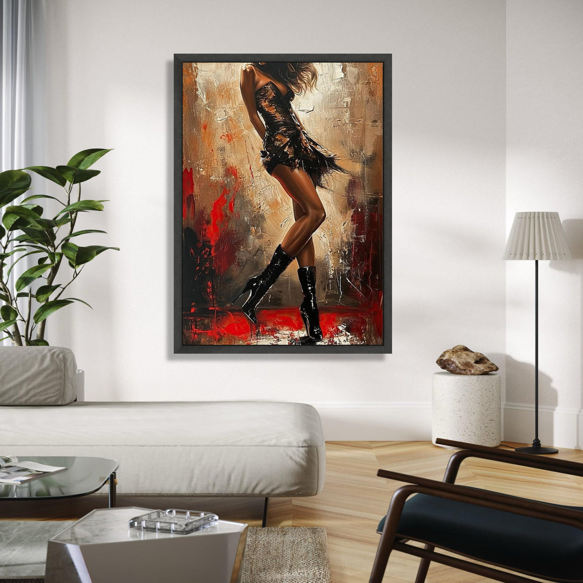 Elegant Woman in Black Dress Canvas, Modern Fashion Art, Abstract Female Figure Painting, Chic Wall Decor, Gift Art, Home Decor, Print