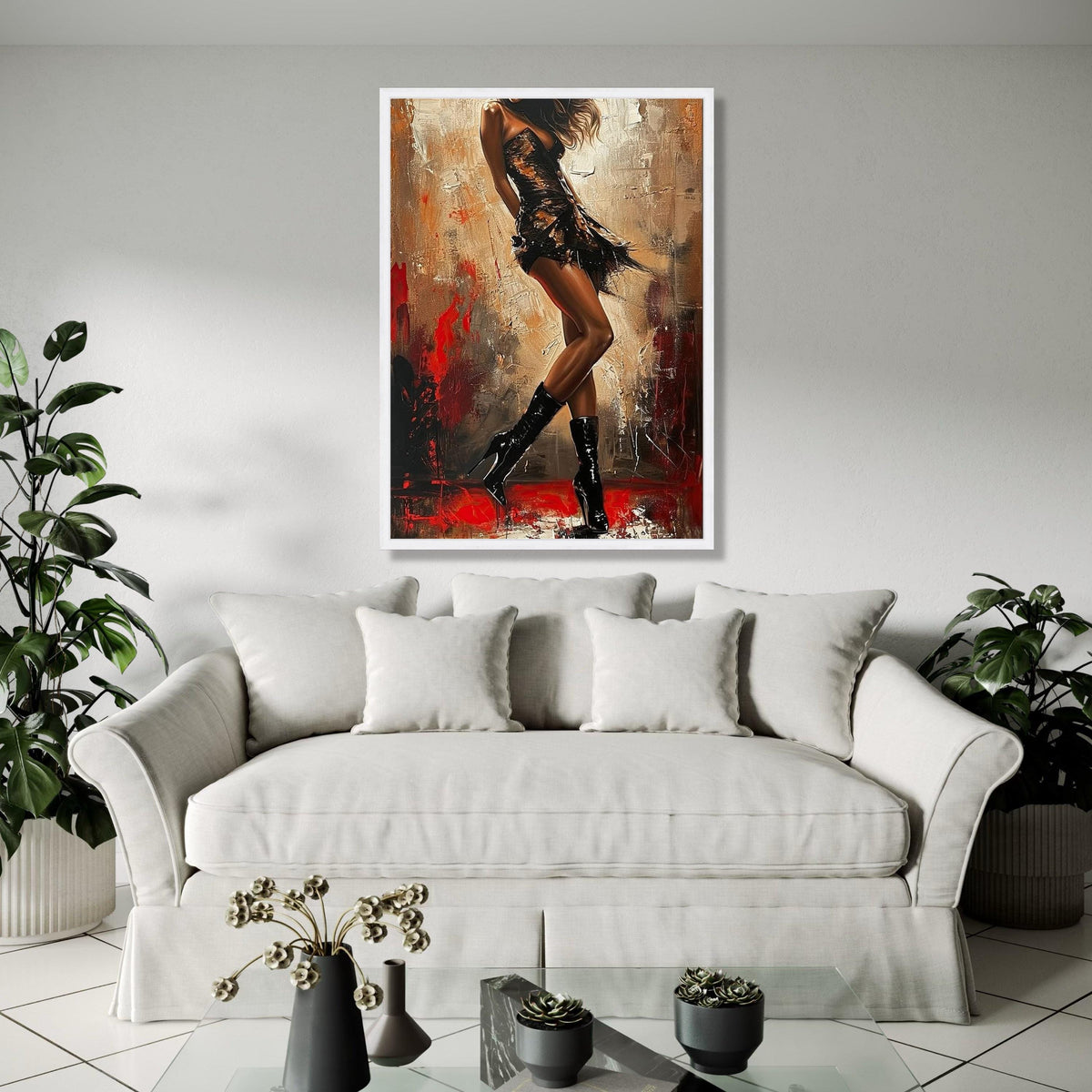 Elegant Woman in Black Dress Canvas, Modern Fashion Art, Abstract Female Figure Painting, Chic Wall Decor, Gift Art, Home Decor, Print
