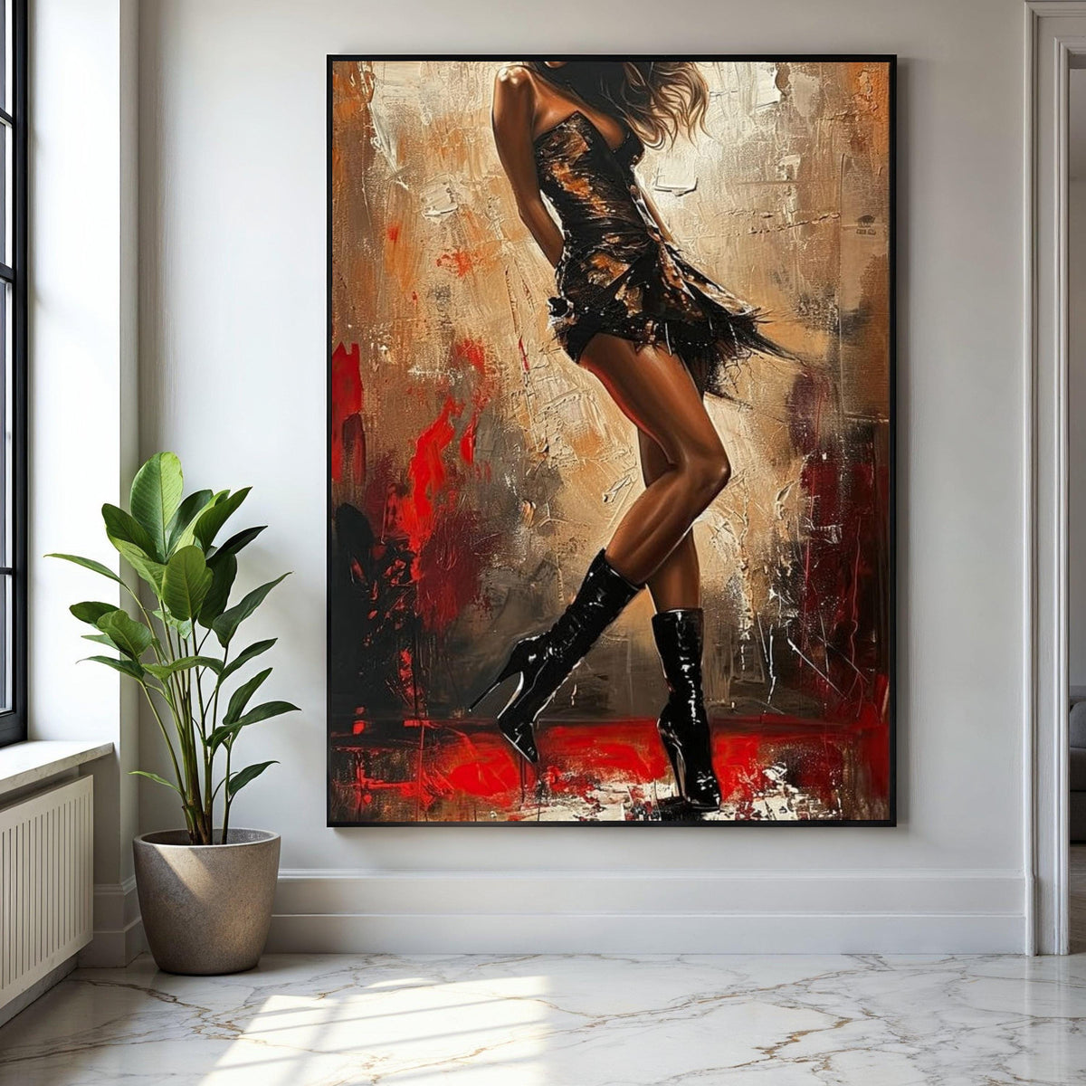 Elegant Woman in Black Dress Canvas, Modern Fashion Art, Abstract Female Figure Painting, Chic Wall Decor, Gift Art, Home Decor, Print