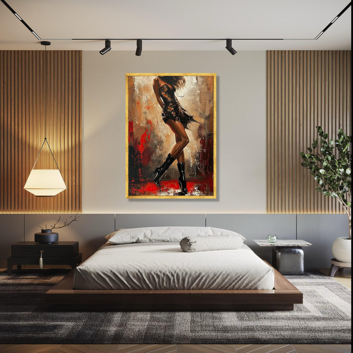 Elegant Woman in Black Dress Canvas, Modern Fashion Art, Abstract Female Figure Painting, Chic Wall Decor, Gift Art, Home Decor, Print