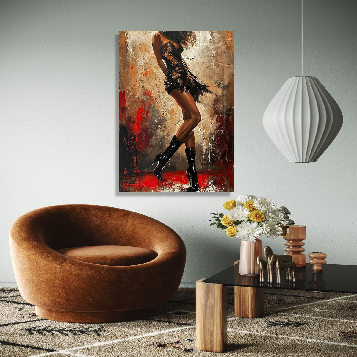 Elegant Woman in Black Dress Canvas, Modern Fashion Art, Abstract Female Figure Painting, Chic Wall Decor, Gift Art, Home Decor, Print