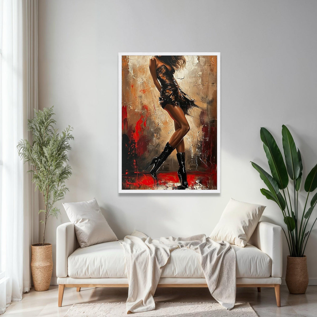 Elegant Woman in Black Dress Canvas, Modern Fashion Art, Abstract Female Figure Painting, Chic Wall Decor, Gift Art, Home Decor, Print