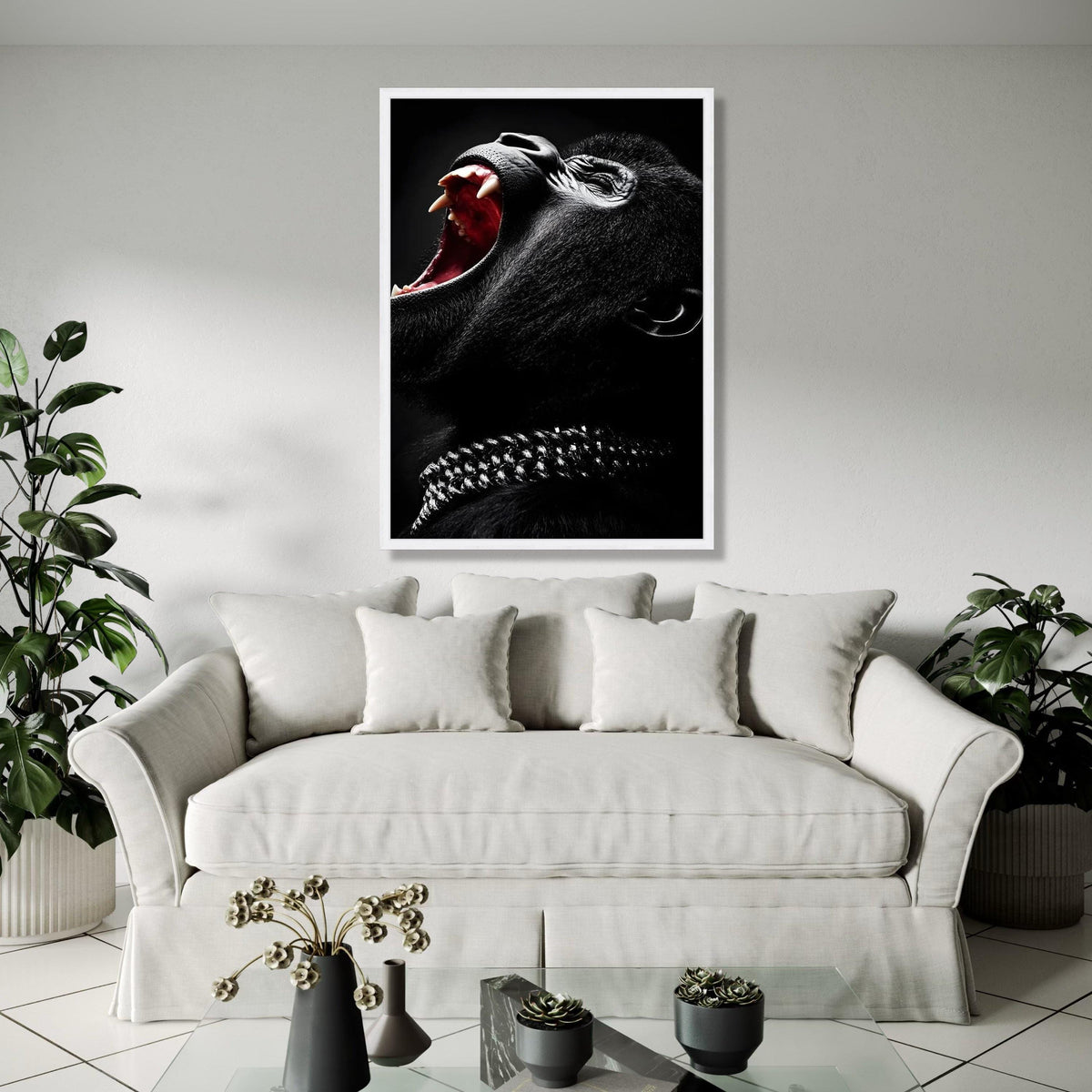 Fierce Yawning Gorilla Canvas, Black and White Animal Wall Art, Primal Wildlife Portrait, Bold Home Decor, Ready Gift Art, Home Decor, Print