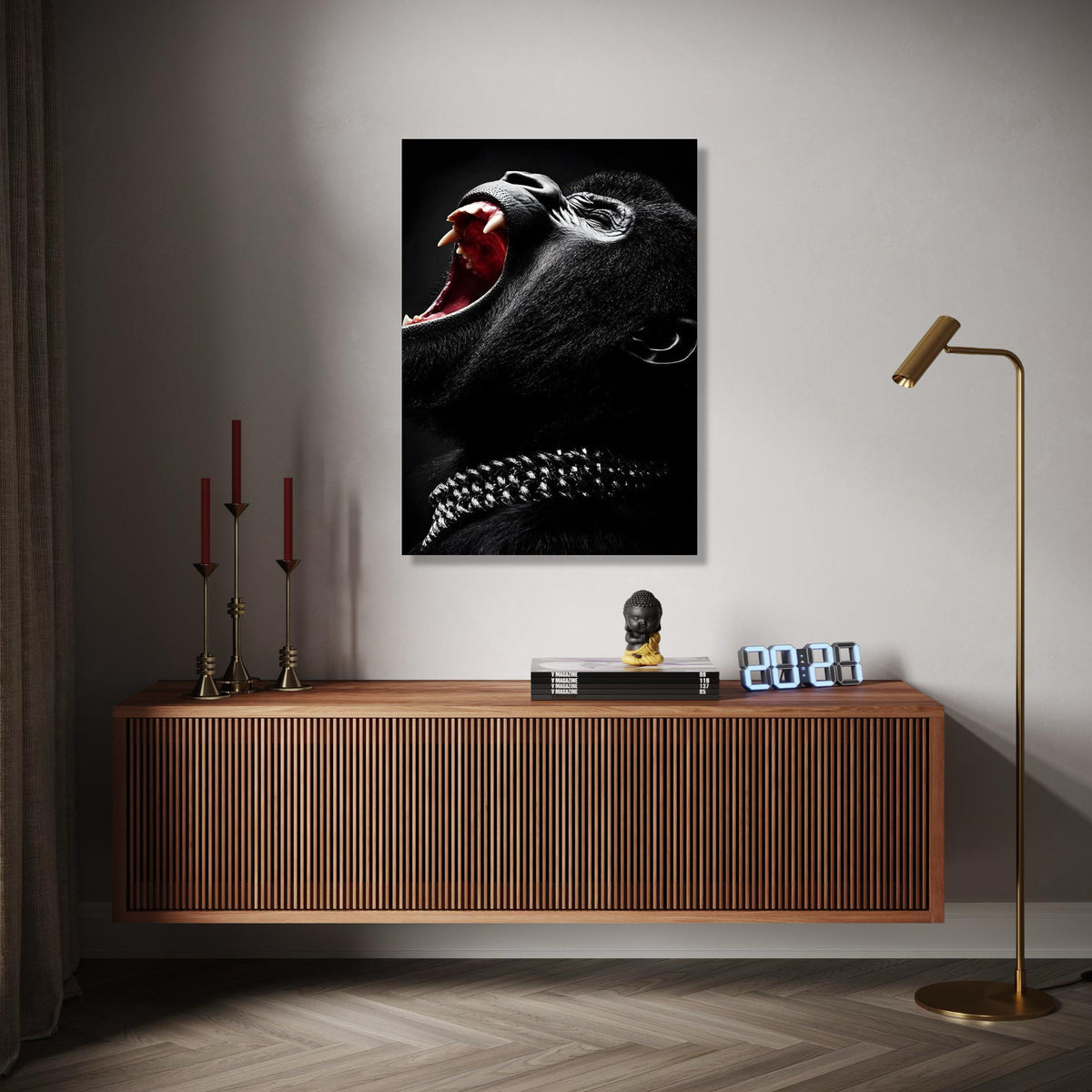 Fierce Yawning Gorilla Canvas, Black and White Animal Wall Art, Primal Wildlife Portrait, Bold Home Decor, Ready Gift Art, Home Decor, Print