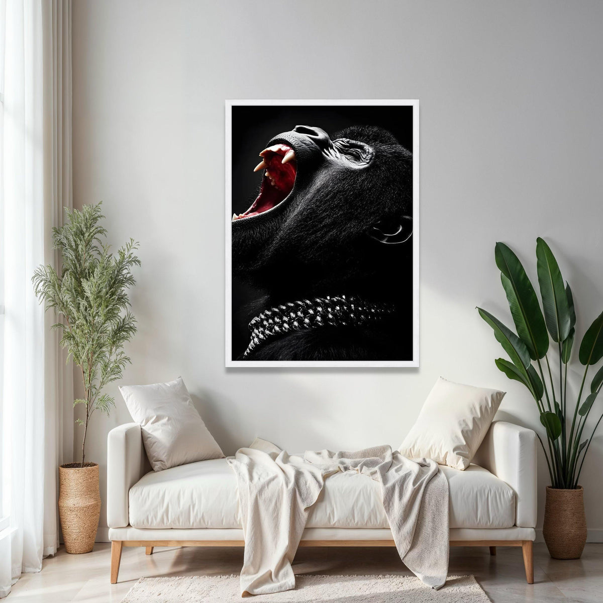 Fierce Yawning Gorilla Canvas, Black and White Animal Wall Art, Primal Wildlife Portrait, Bold Home Decor, Ready Gift Art, Home Decor, Print