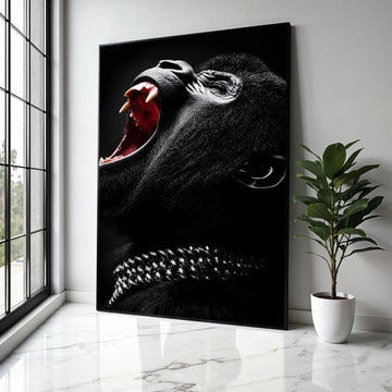 Fierce Yawning Gorilla Canvas, Black and White Animal Wall Art, Primal Wildlife Portrait, Bold Home Decor, Ready Gift Art, Home Decor, Print