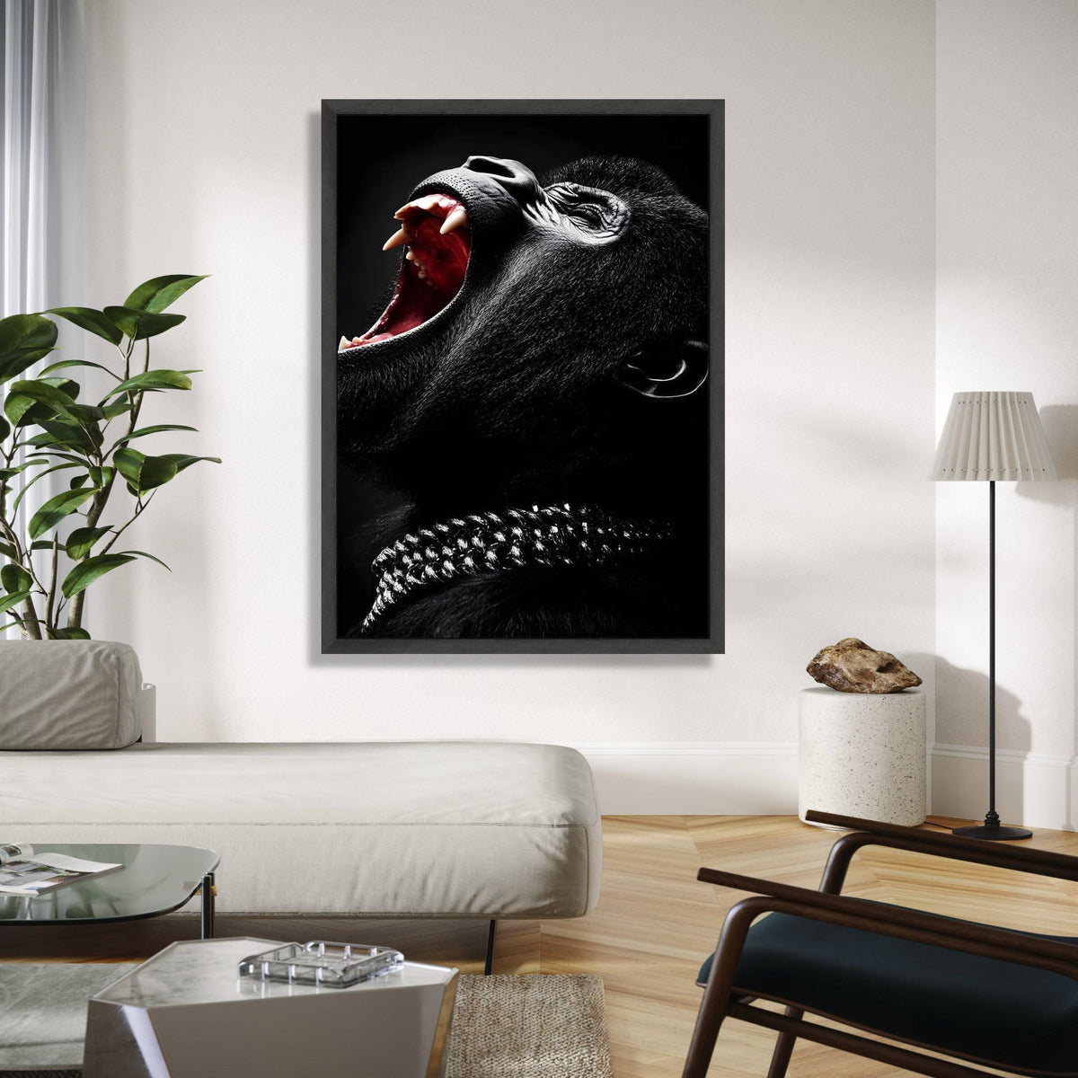 Fierce Yawning Gorilla Canvas, Black and White Animal Wall Art, Primal Wildlife Portrait, Bold Home Decor, Ready Gift Art, Home Decor, Print