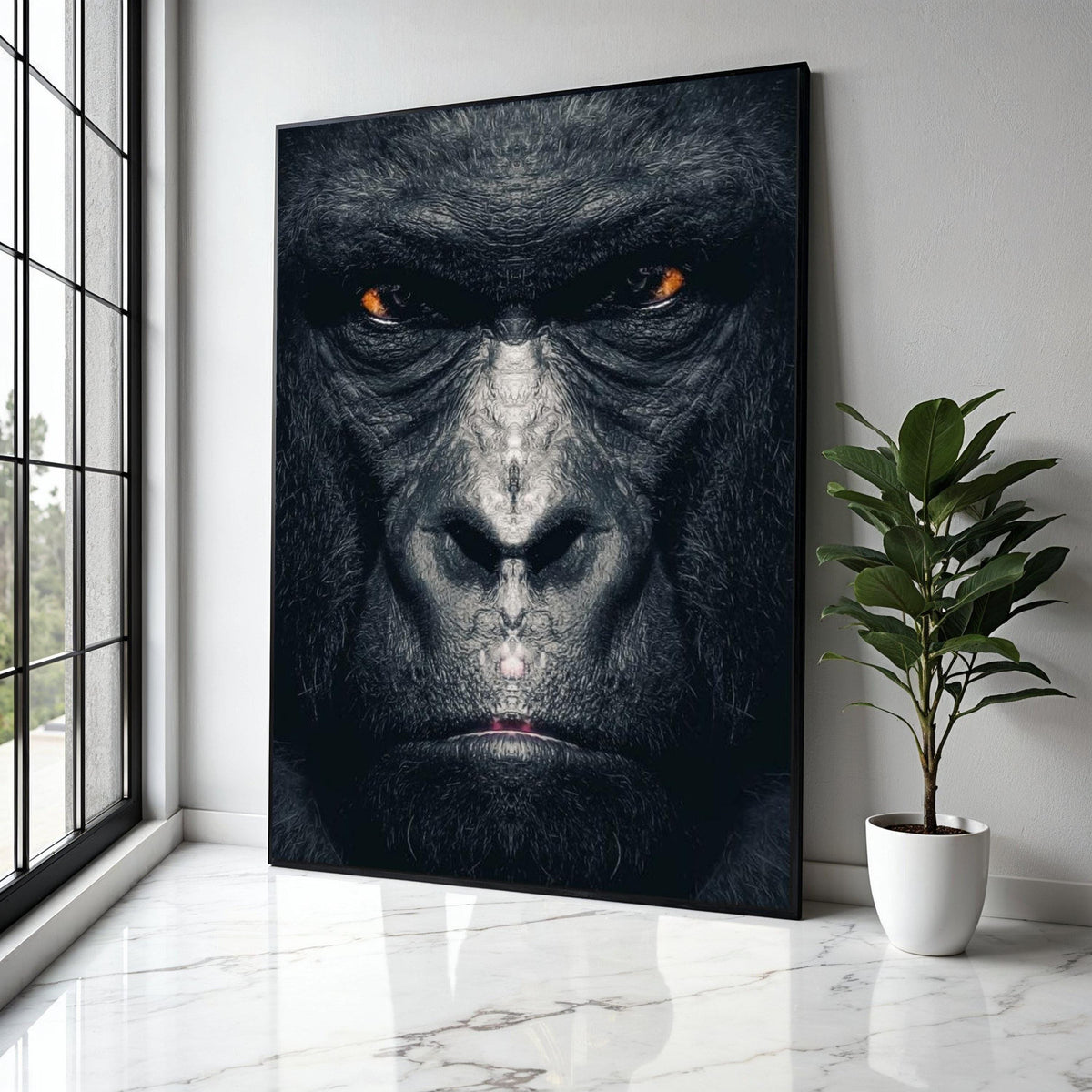 Intense Gorilla Face Canvas Wall Art, Wildlife Animal Portrait, Bold Jungle Decor, Modern Canvas Artwork, Exotic Gift Art, Home Decor, Print