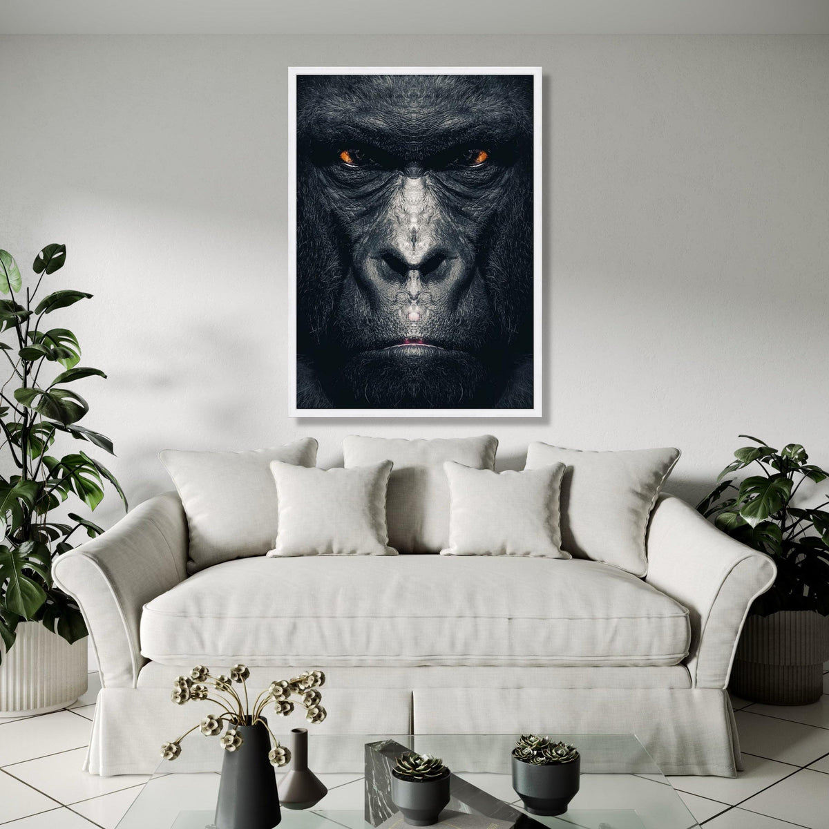 Intense Gorilla Face Canvas Wall Art, Wildlife Animal Portrait, Bold Jungle Decor, Modern Canvas Artwork, Exotic Gift Art, Home Decor, Print