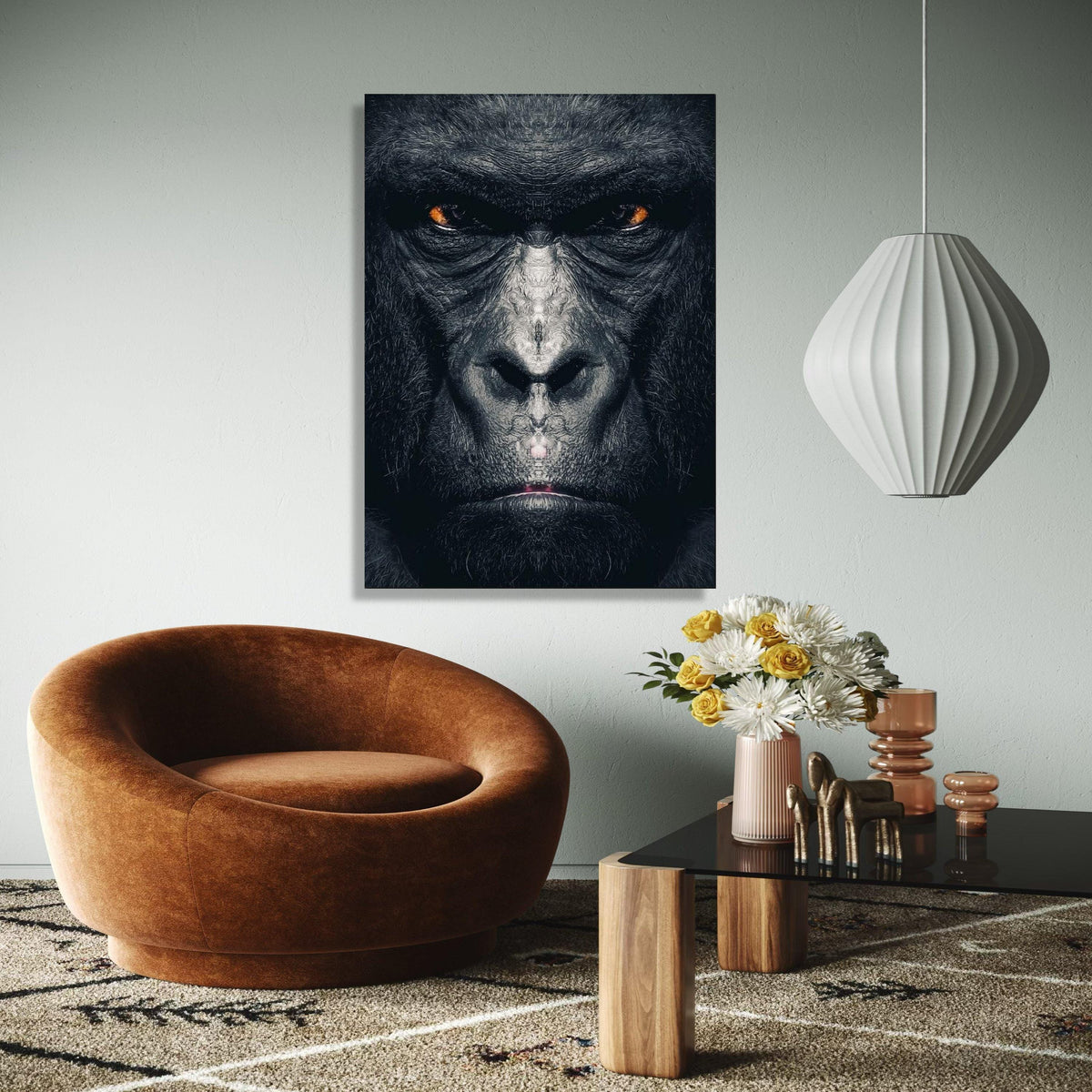 Intense Gorilla Face Canvas Wall Art, Wildlife Animal Portrait, Bold Jungle Decor, Modern Canvas Artwork, Exotic Gift Art, Home Decor, Print