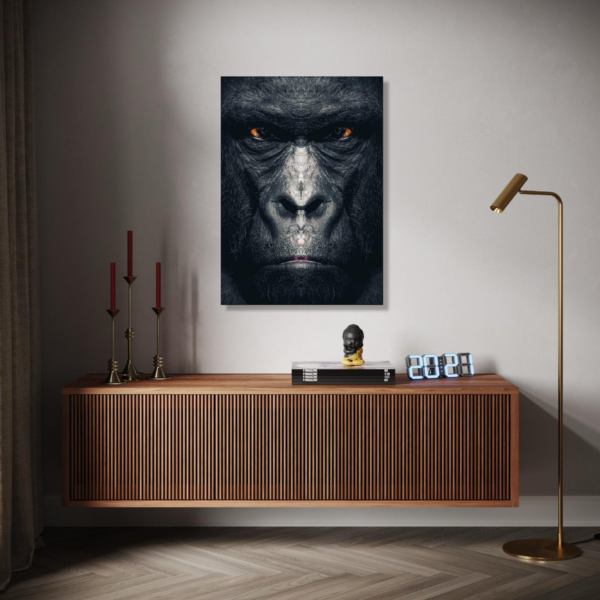 Intense Gorilla Face Canvas Wall Art, Wildlife Animal Portrait, Bold Jungle Decor, Modern Canvas Artwork, Exotic Gift Art, Home Decor, Print