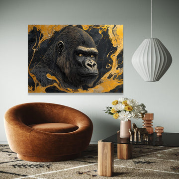 Majestic Gorilla Portrait Canvas, Abstract Gold Swirl Wall Art, Wildlife Animal Canvas, Modern Home Décor, Bold Gift Art, Home Decor, Print