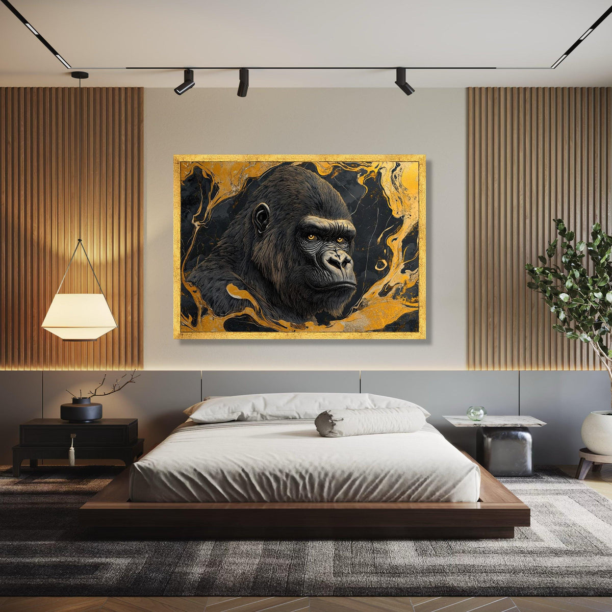 Majestic Gorilla Portrait Canvas, Abstract Gold Swirl Wall Art, Wildlife Animal Canvas, Modern Home Décor, Bold Gift Art, Home Decor, Print