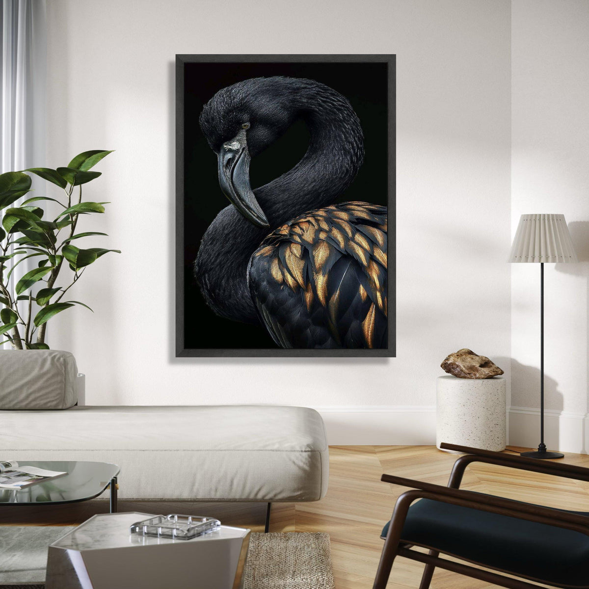 Elegant Black Swan Canvas Wall Art, Metallic Feather Detail, Exotic Bird Portrait, Nature Wildlife Canvas, Gift Art, Home Decor, Print