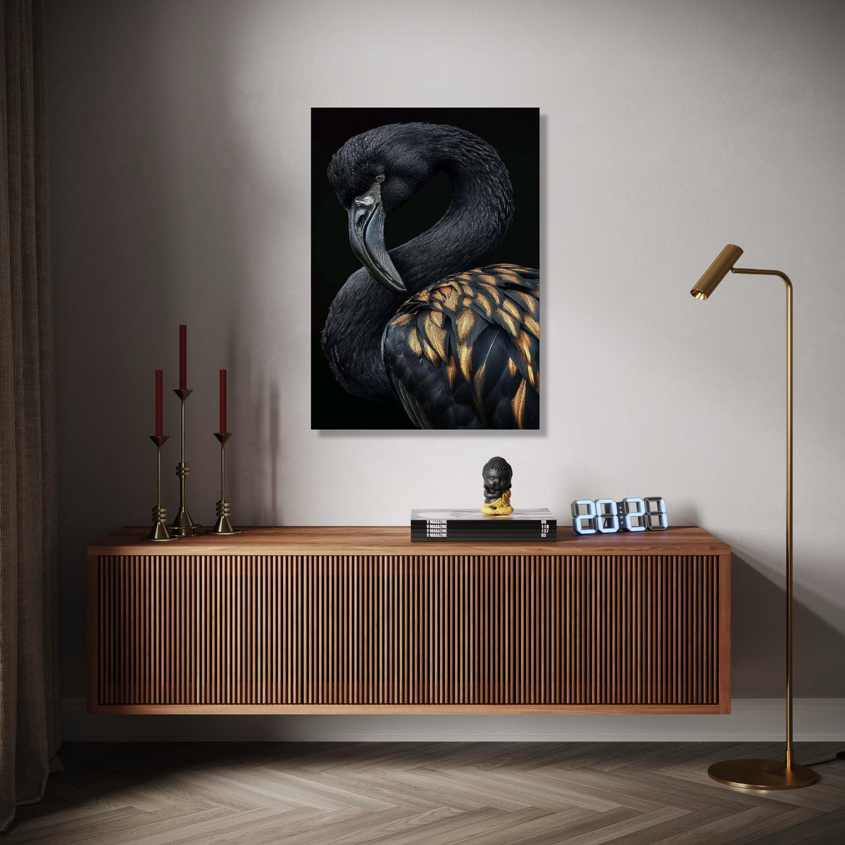 Elegant Black Swan Canvas Wall Art, Metallic Feather Detail, Exotic Bird Portrait, Nature Wildlife Canvas, Gift Art, Home Decor, Print