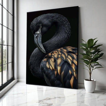 Elegant Black Swan Canvas Wall Art, Metallic Feather Detail, Exotic Bird Portrait, Nature Wildlife Canvas, Gift Art, Home Decor, Print