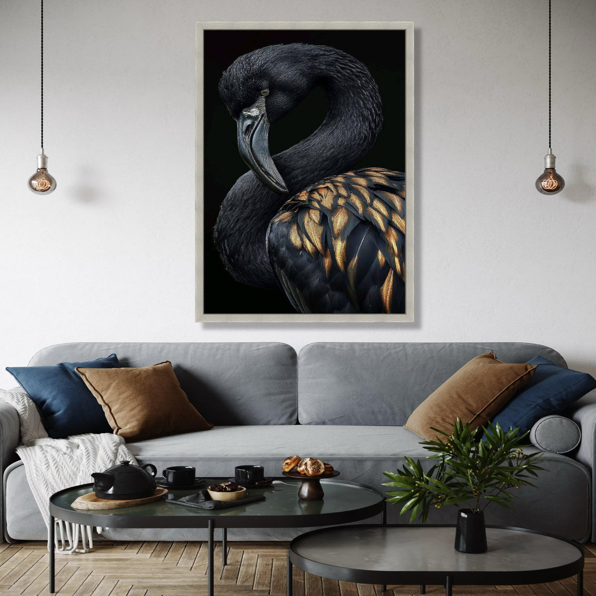Elegant Black Swan Canvas Wall Art, Metallic Feather Detail, Exotic Bird Portrait, Nature Wildlife Canvas, Gift Art, Home Decor, Print