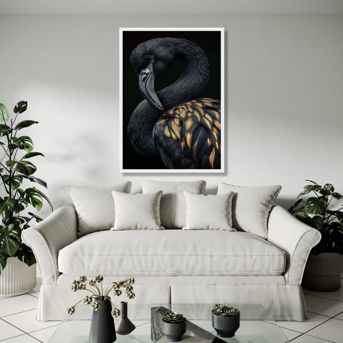 Elegant Black Swan Canvas Wall Art, Metallic Feather Detail, Exotic Bird Portrait, Nature Wildlife Canvas, Gift Art, Home Decor, Print