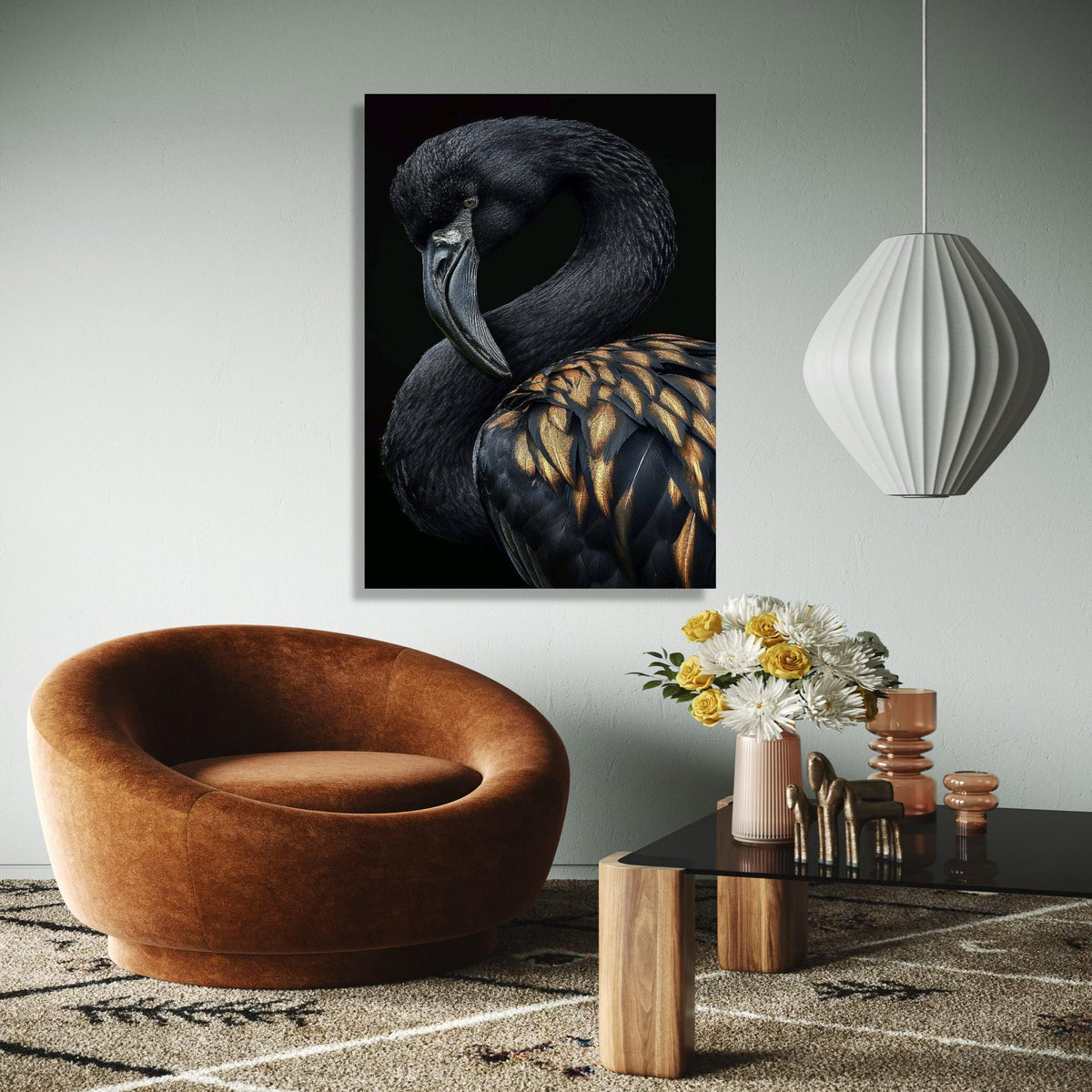 Elegant Black Swan Canvas Wall Art, Metallic Feather Detail, Exotic Bird Portrait, Nature Wildlife Canvas, Gift Art, Home Decor, Print