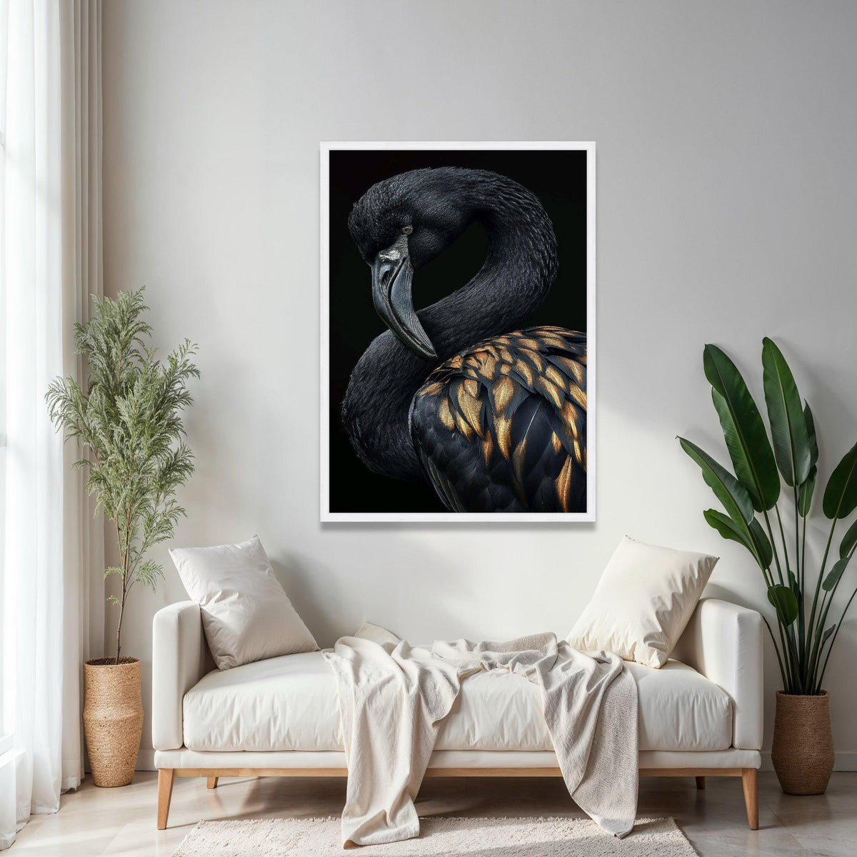 Elegant Black Swan Canvas Wall Art, Metallic Feather Detail, Exotic Bird Portrait, Nature Wildlife Canvas, Gift Art, Home Decor, Print