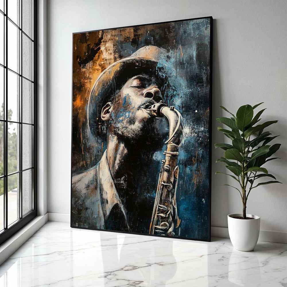Soulful Jazz Musician Canvas, Vintage Saxophone Art, Urban Music Wall Decor, Expressionist Canvas Painting, Gift Art, Home Decor, Print