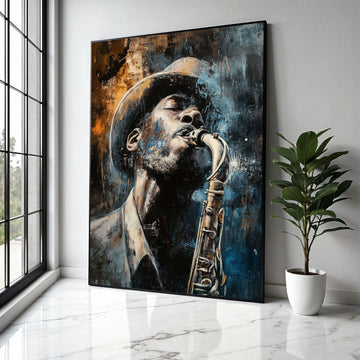 Soulful Jazz Musician Canvas, Vintage Saxophone Art, Urban Music Wall Decor, Expressionist Canvas Painting, Gift Art, Home Decor, Print