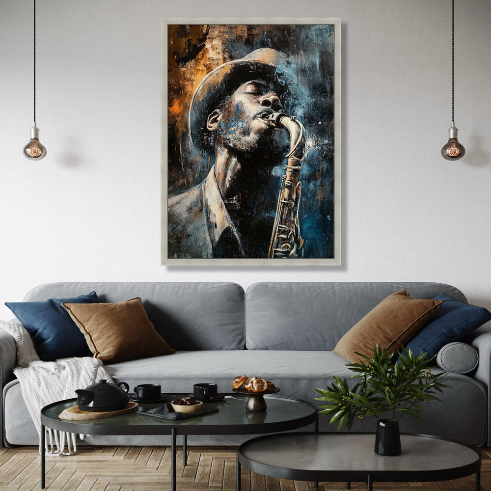 Soulful Jazz Musician Canvas, Vintage Saxophone Art, Urban Music Wall Decor, Expressionist Canvas Painting, Gift Art, Home Decor, Print