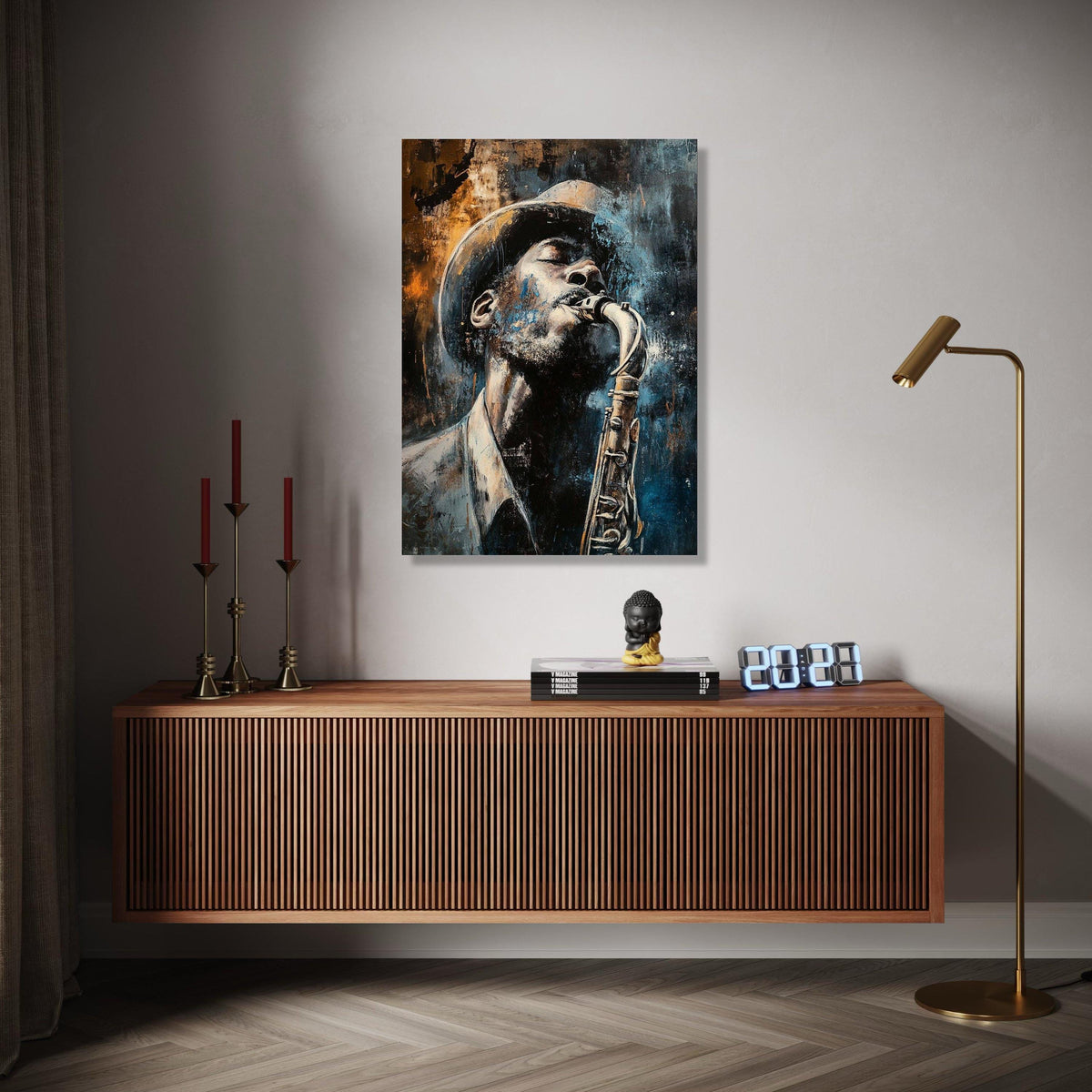 Soulful Jazz Musician Canvas, Vintage Saxophone Art, Urban Music Wall Decor, Expressionist Canvas Painting, Gift Art, Home Decor, Print