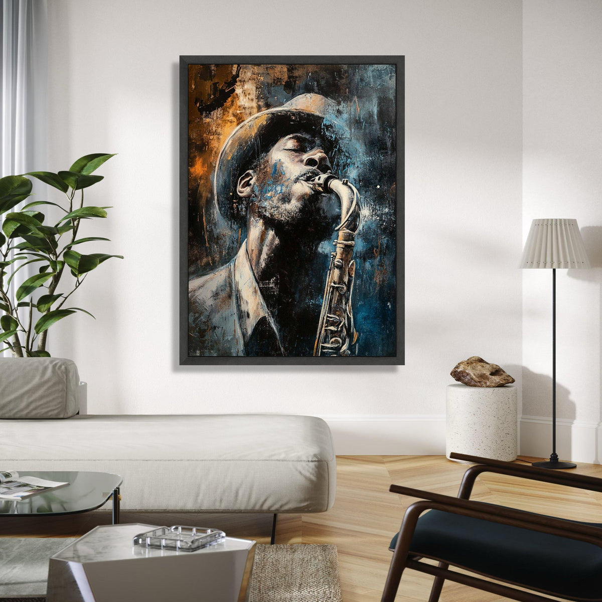 Soulful Jazz Musician Canvas, Vintage Saxophone Art, Urban Music Wall Decor, Expressionist Canvas Painting, Gift Art, Home Decor, Print